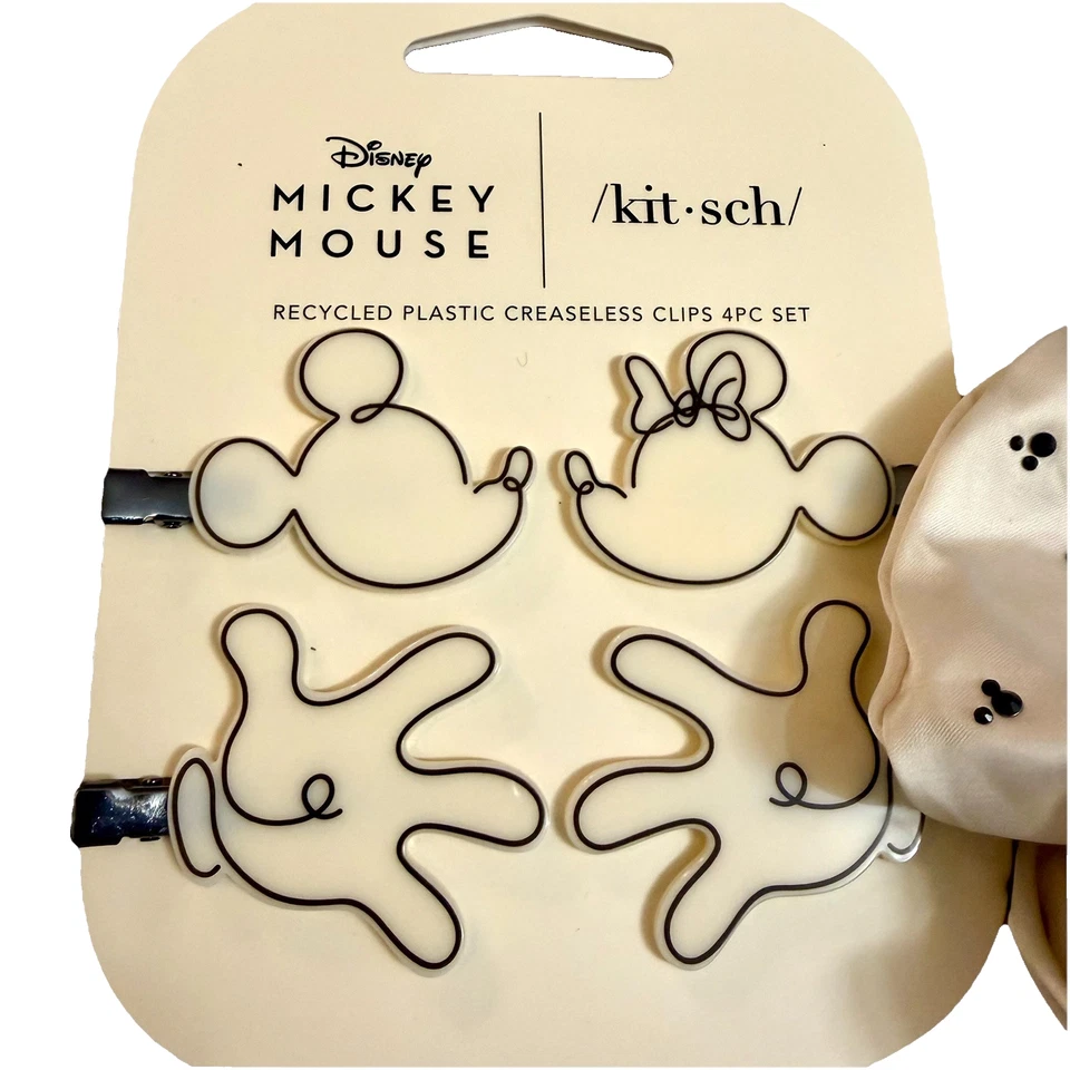 Kit•sch x Disney Mickey Minnie Creaseless Clips 4pc Set & Rhinestone Scrunchie