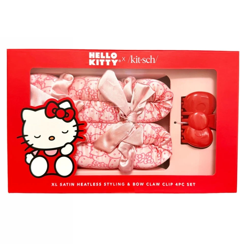 Hello Kitty x Kit•sch Lot 2 Sets Satin Pillow, Heatless Styling, Scrunchie, Claw
