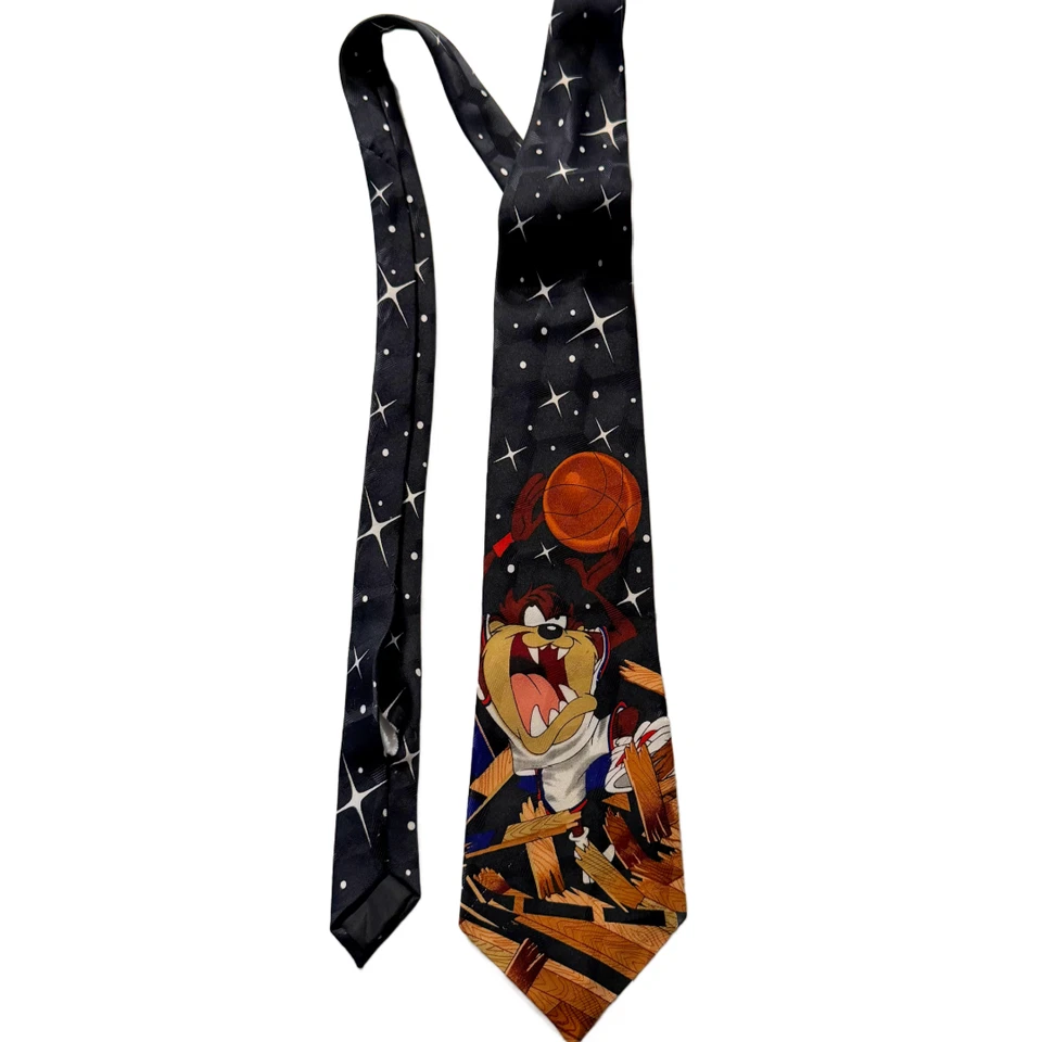Looney Tunes Mania '96 VTG Mens Tie Lot 2x BASKETBALL Bugs Bunny Daffy Tasmanian