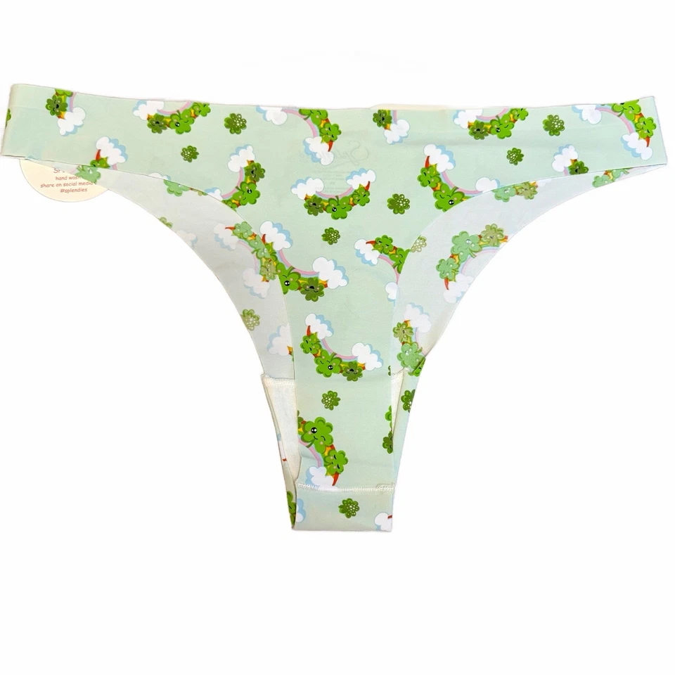 Splendies No-Show St Patrick’s Day LUCKY CLOVER THONG Panties Laser Cut NWT