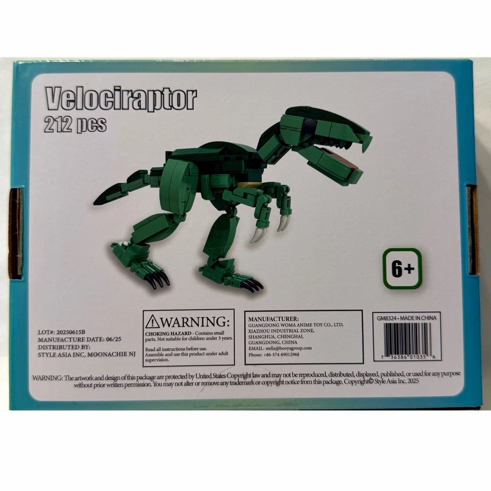 Velociraptor Dinosaur Building Toy Sets 212 Blocks Green Dino NIB