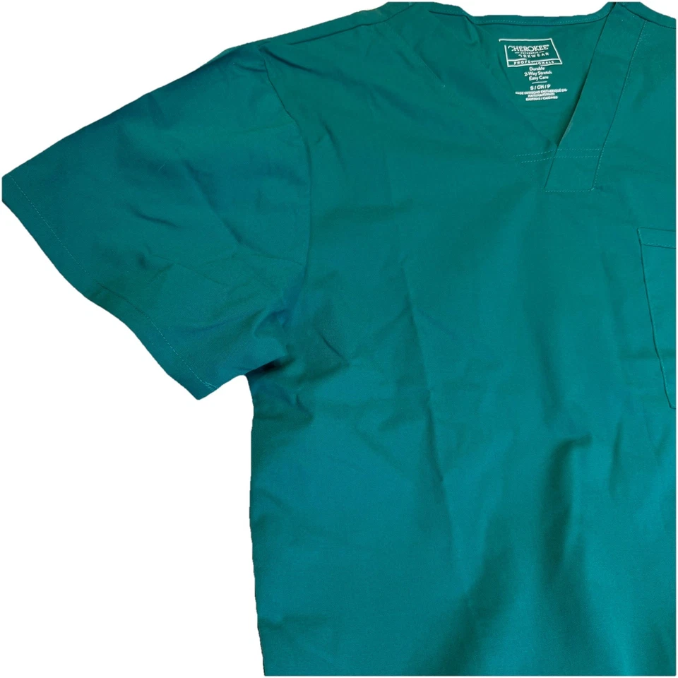 Cherokee Mens V-Neck Scrub Top Professionals Shirt Hunter Green S Tall WW695 HUN