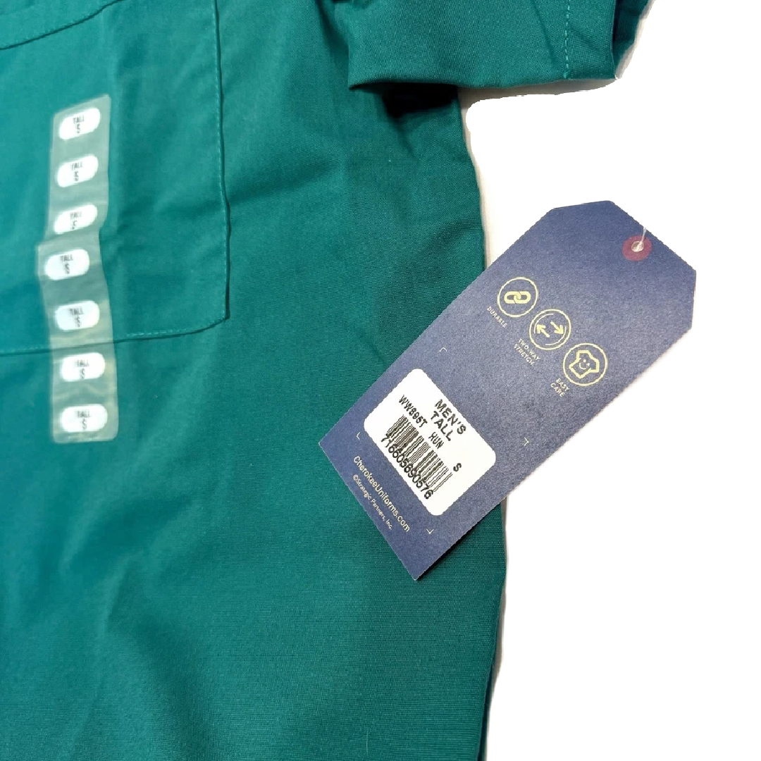 Cherokee Mens V-Neck Scrub Top Professionals Shirt Hunter Green S Tall WW695 HUN