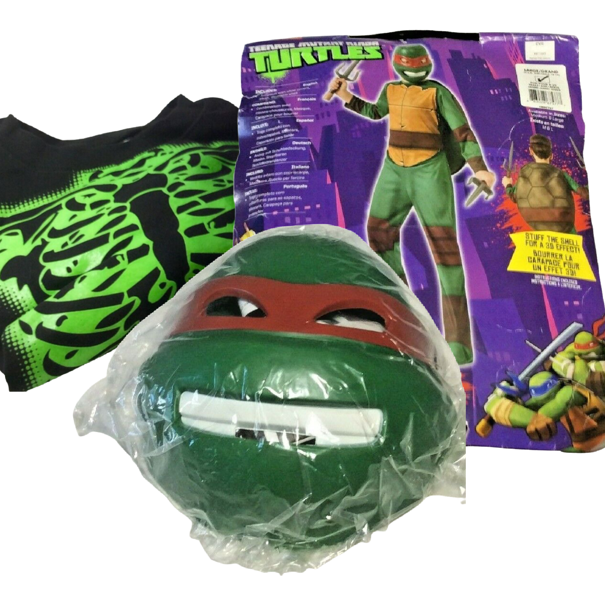 Teenage Ninja Turtles Size L RAPHAEL Costume & Skeleton Sweatshirt Halloween Lot