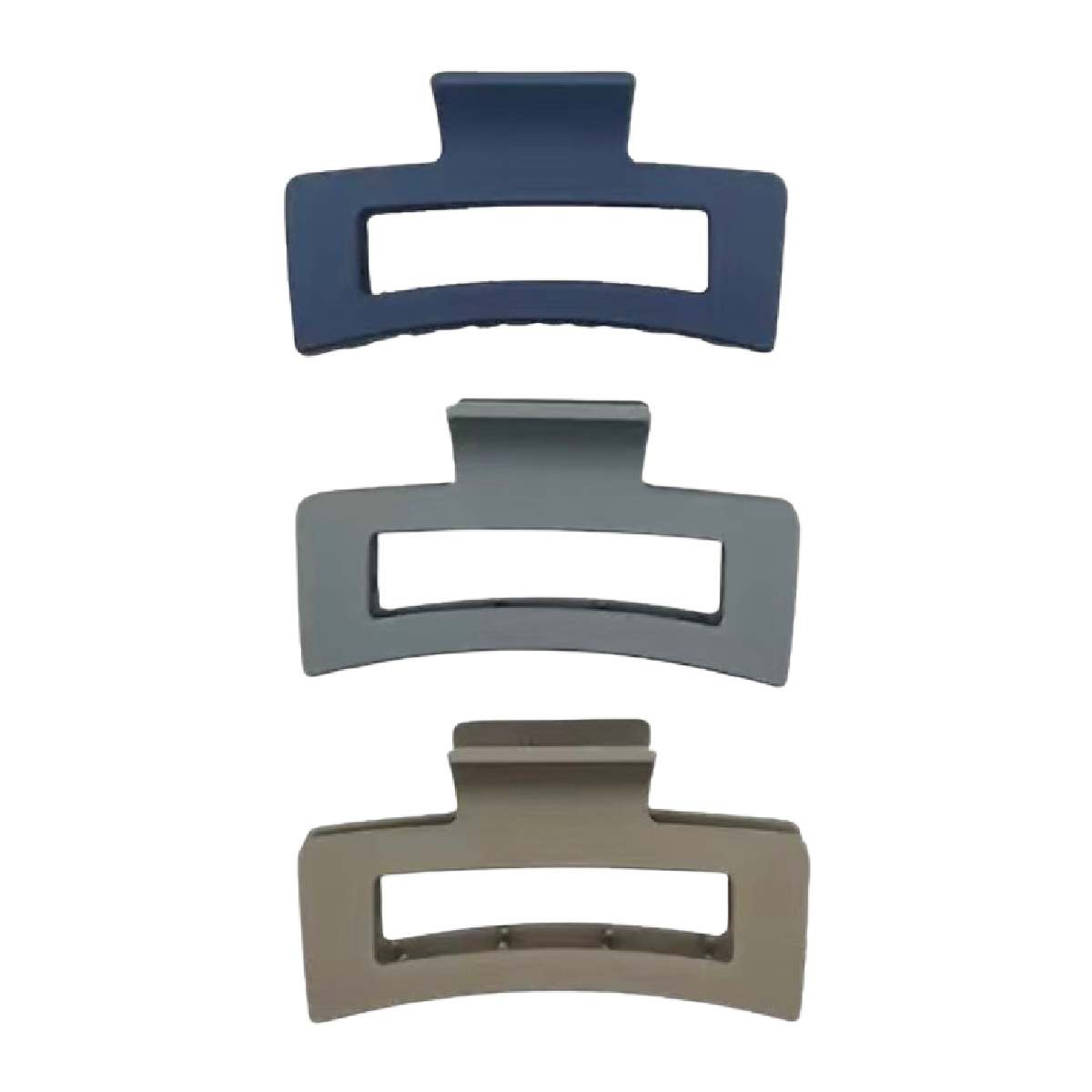 Lot of 3 Hair Claw Shark Clips Matte Opaque Blue, Gray, Tan Rectangle 3.3" NEW