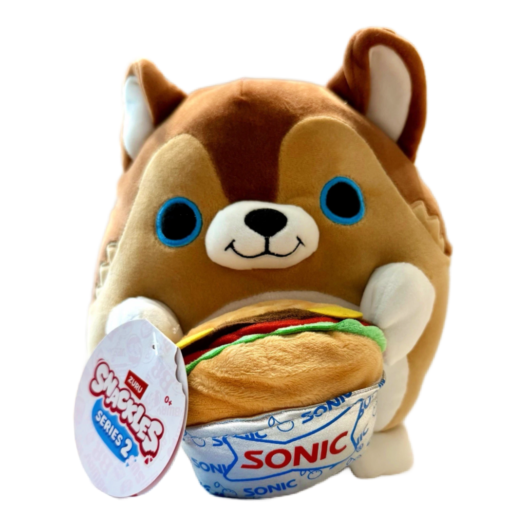 Snackles Series 2 Puppy Lucas & Sonic Burger 8" Plush Stuffed Animal NWT