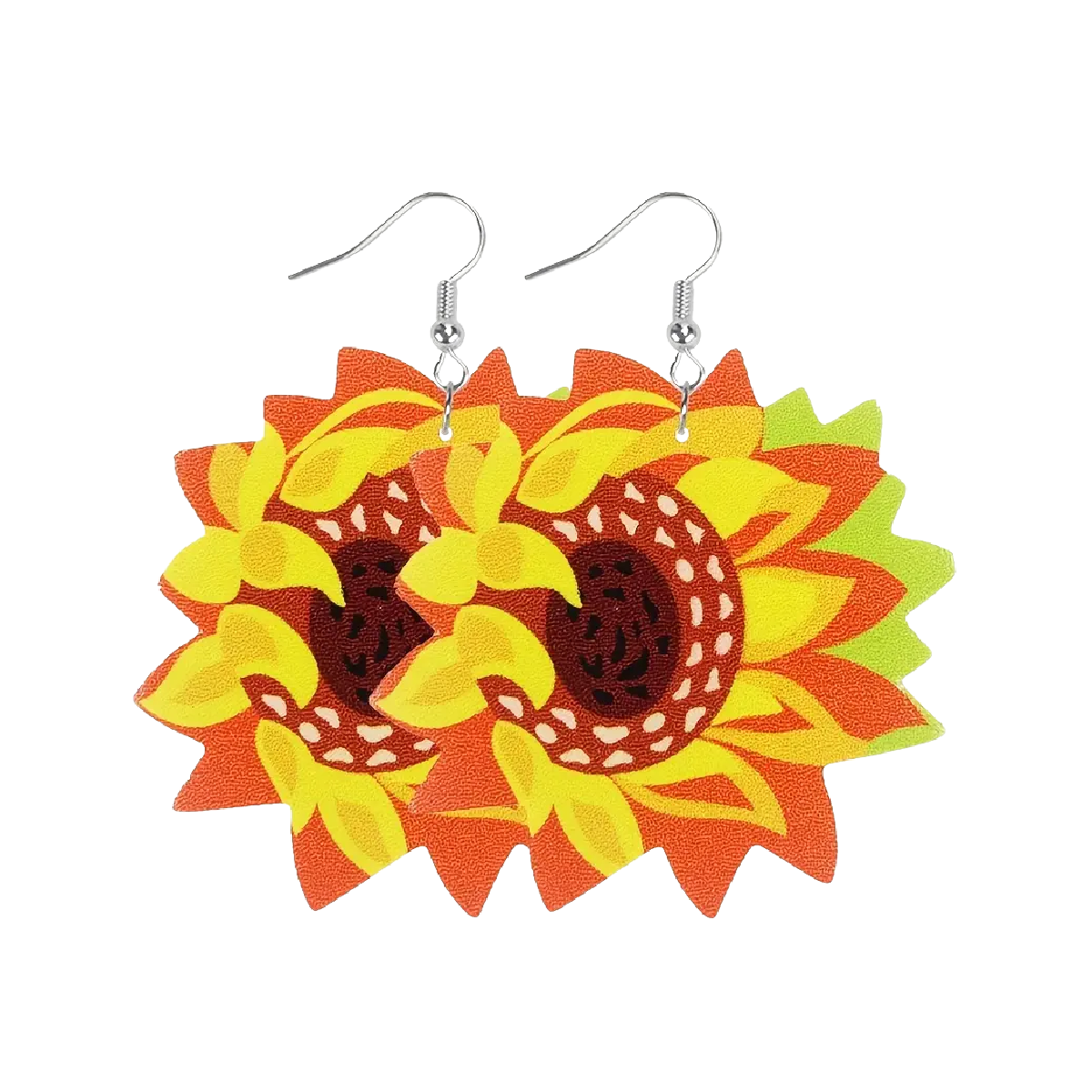 Sunflower Earrings Flower Shaped Faux Leather Autumn Orange Yellow Dangle NEW