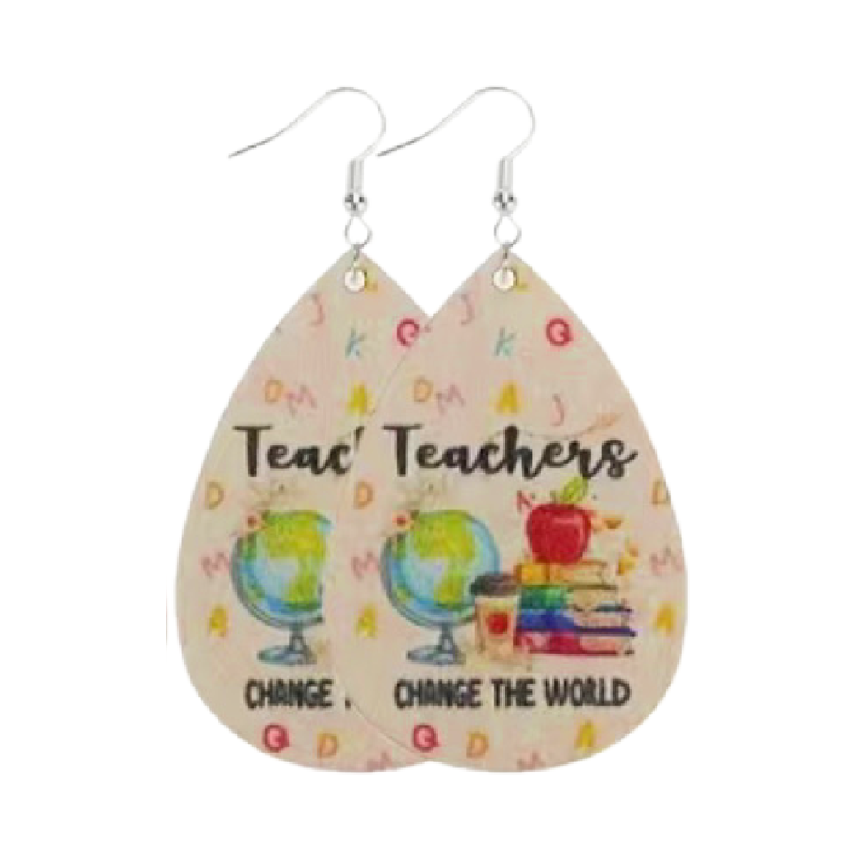 Education Themed Earrings Back To School, Teacher Appreciation Wooden Dangle NEW