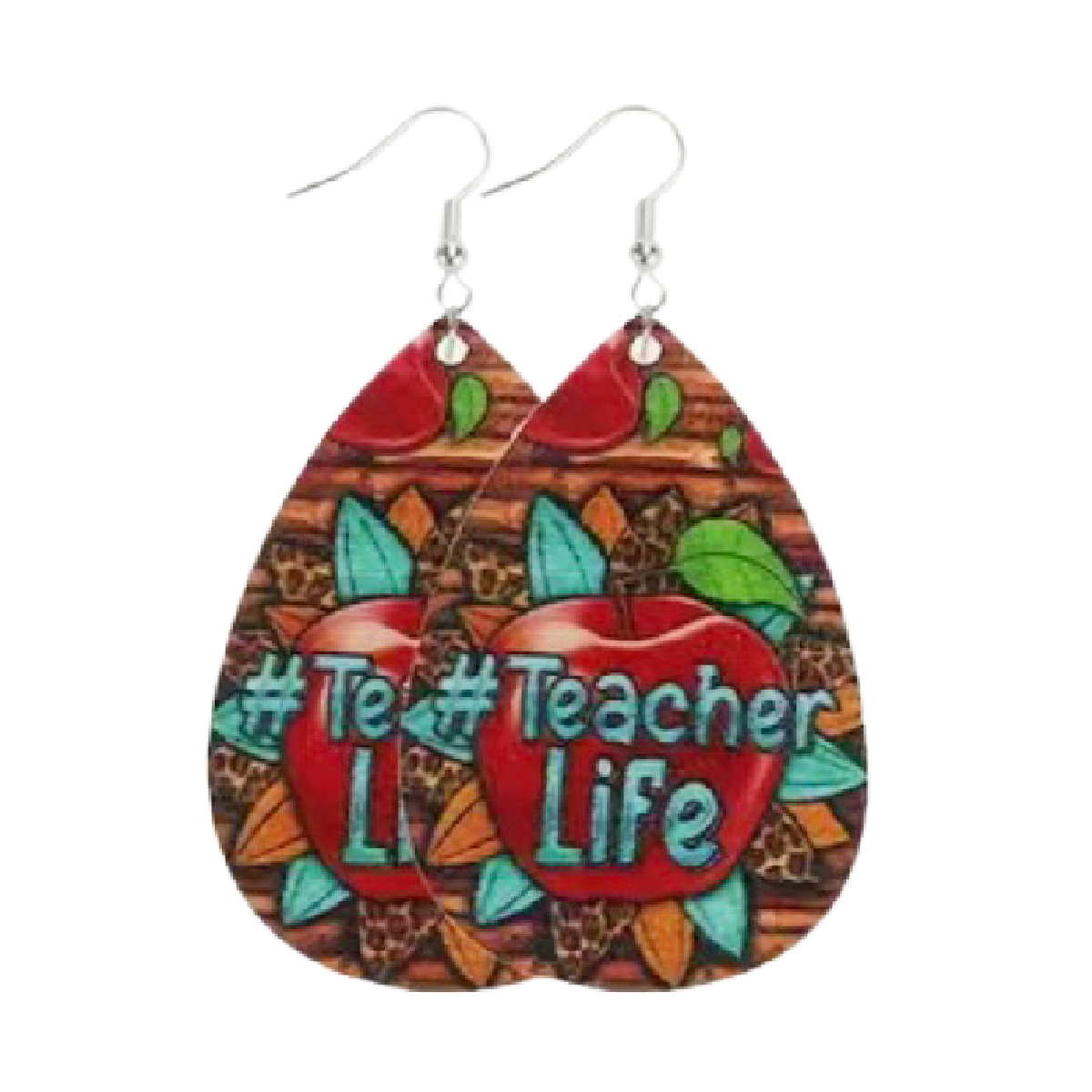 Education Themed Earrings Back To School, Teacher Appreciation Wooden Dangle NEW