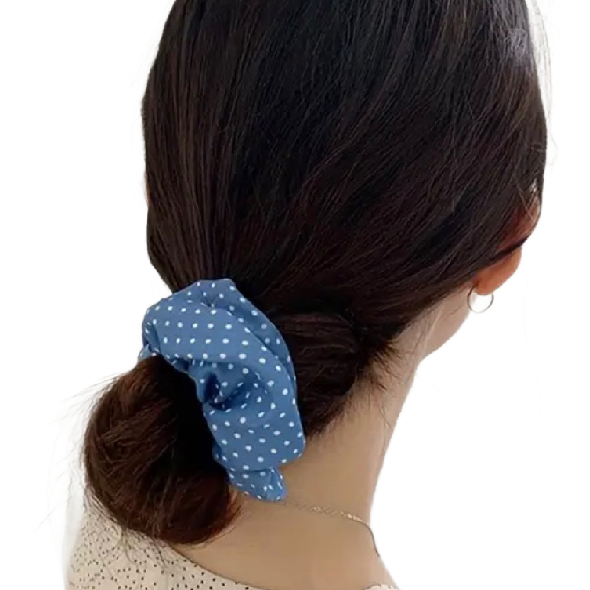 5pc Hair Blue Scrunchies Ponytail Elastic Ties Set Lot Polka Dots Floral Gingham