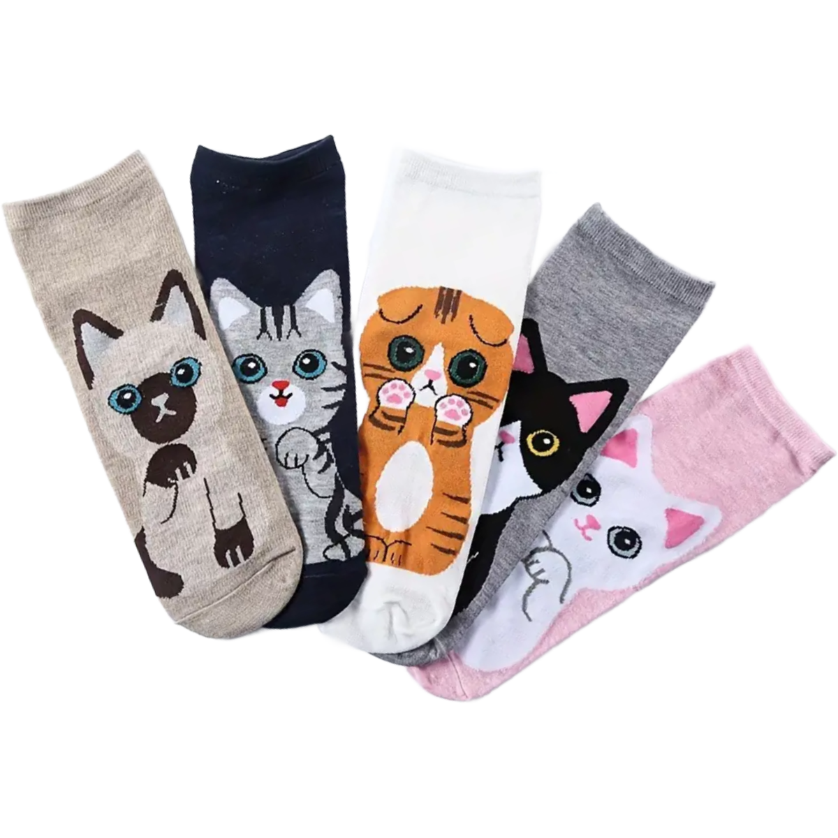 5 Pairs of Kitty Cat Socks Low Cut Ankle Women's Stretch Stockings Hosiery New