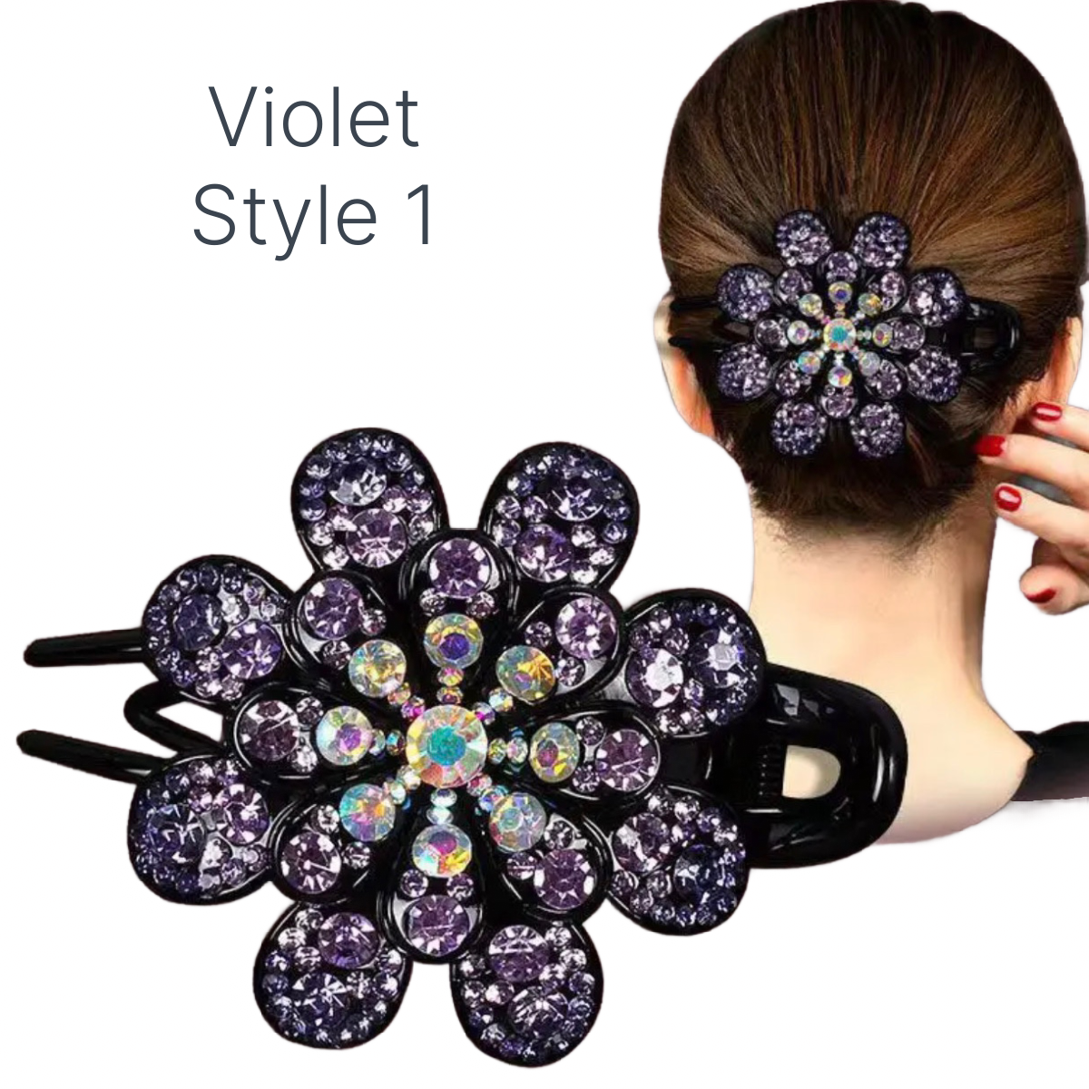 Elegant Boho-Chic Flower Duck Bill Hair Clip with Sparkling Rhinestones New