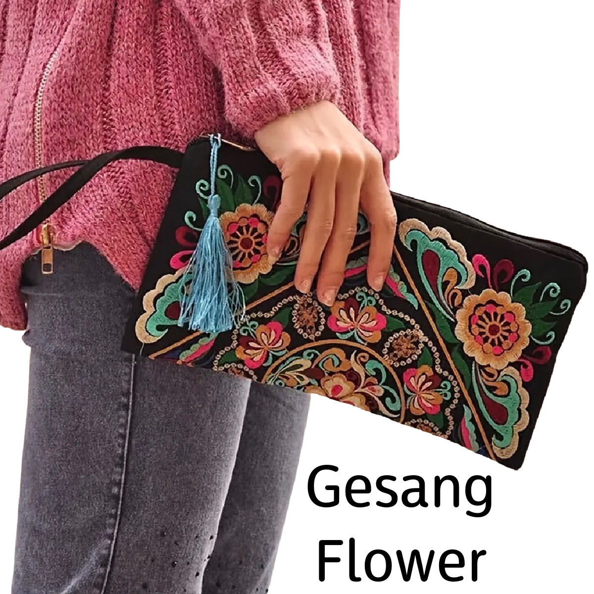 Retro Floral Embroidery Ethnic Style Strap Purse Phone Clutches Handbag NEW