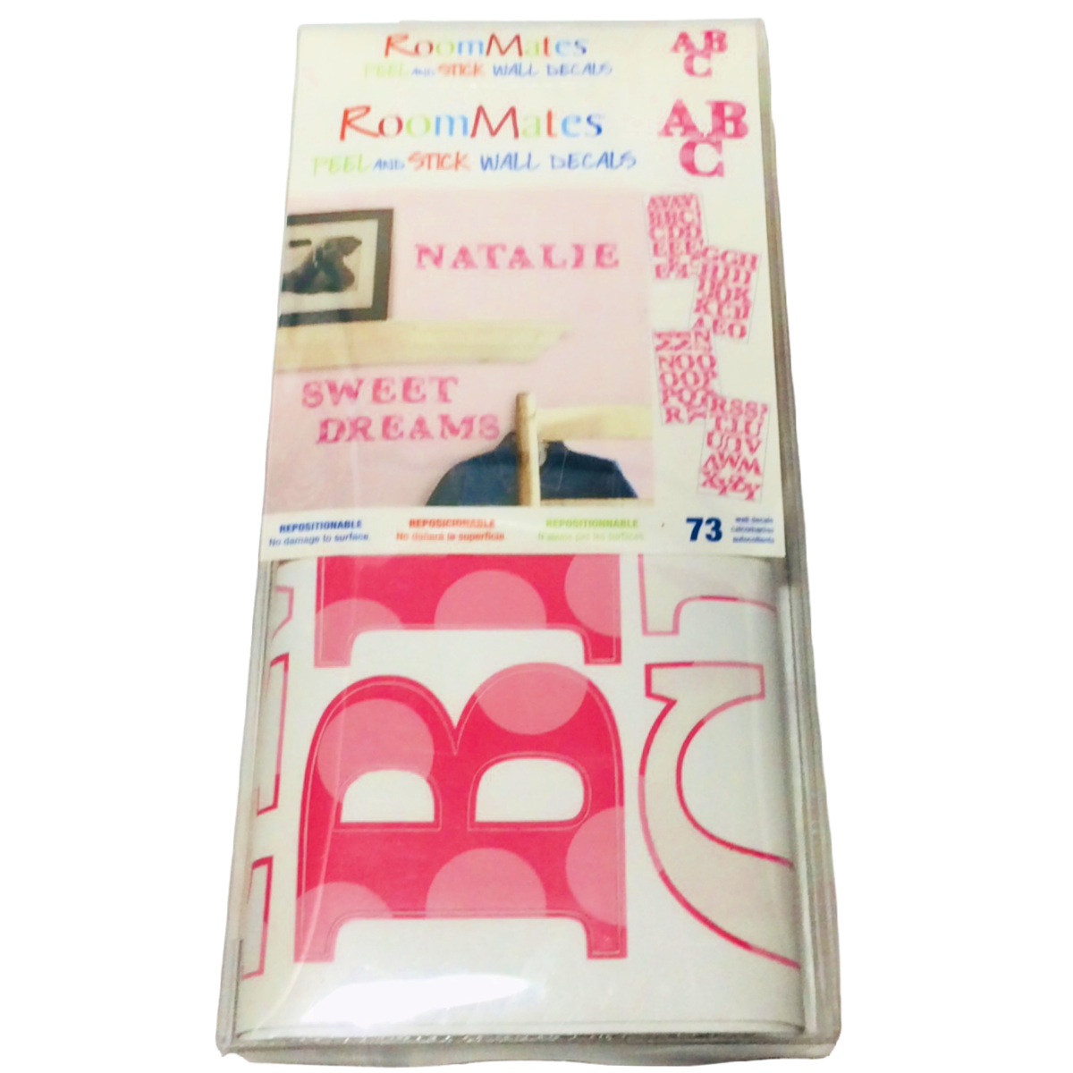 Room Mates Peel & Stick Repositionable Wall Decal Stickers Pink Letters School