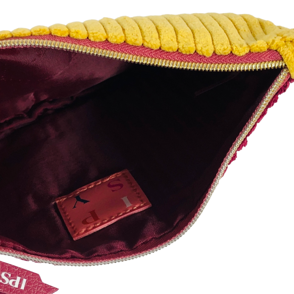 September 2020 Chenille Corduroy in Yellow & Maroon Ipsy Zipper Makeup Glam Bag