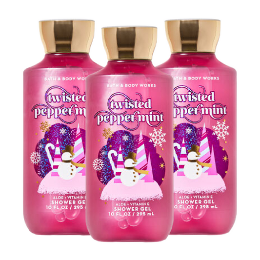 Bath & Body Works TWISTED PEPPERMINT Shower Gel Body Wash (10oz) Lot of 3 NEW