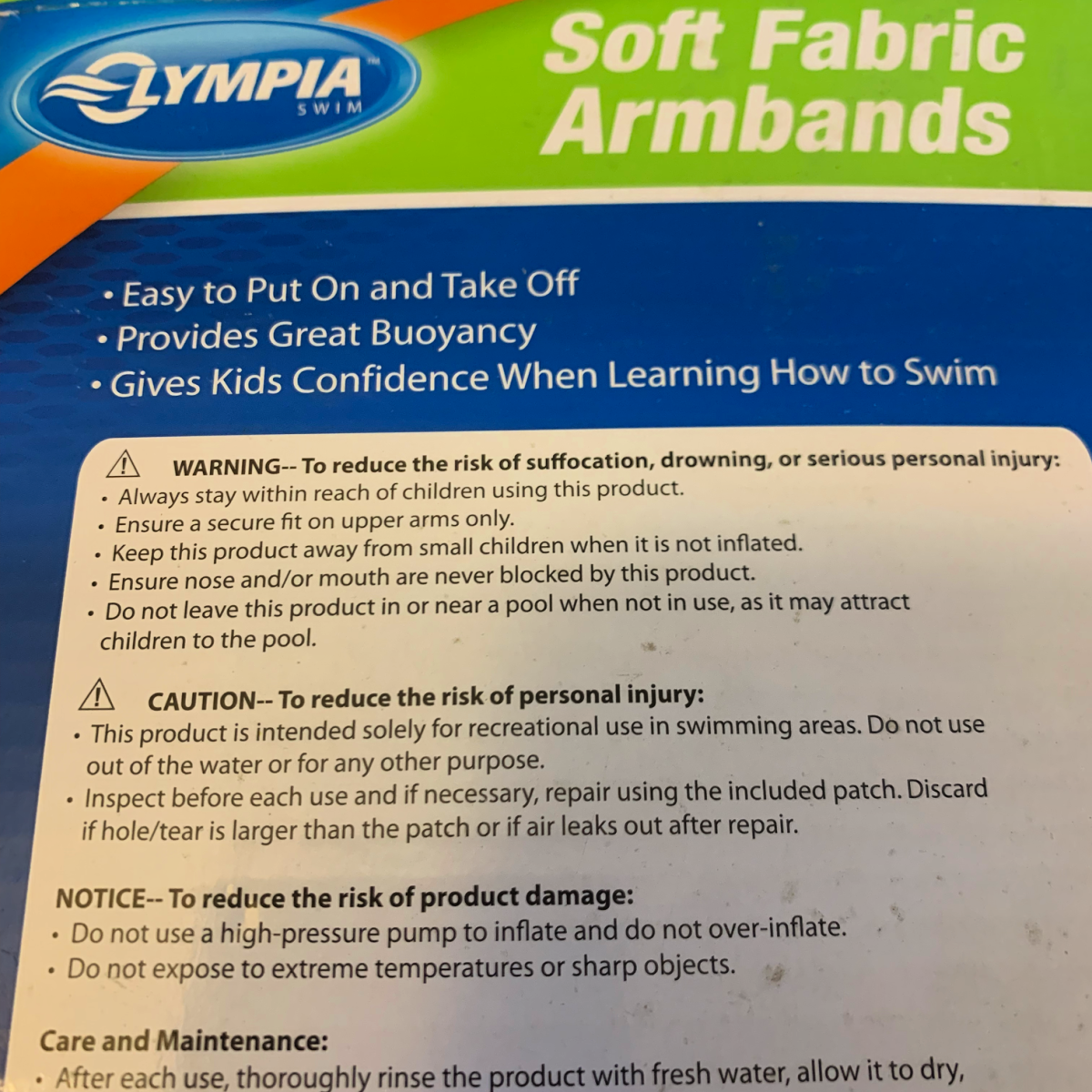 Olympia Swim Armbands Pink Soft Fabric Water Floaties Dual Air Chamber Age 3 NEW