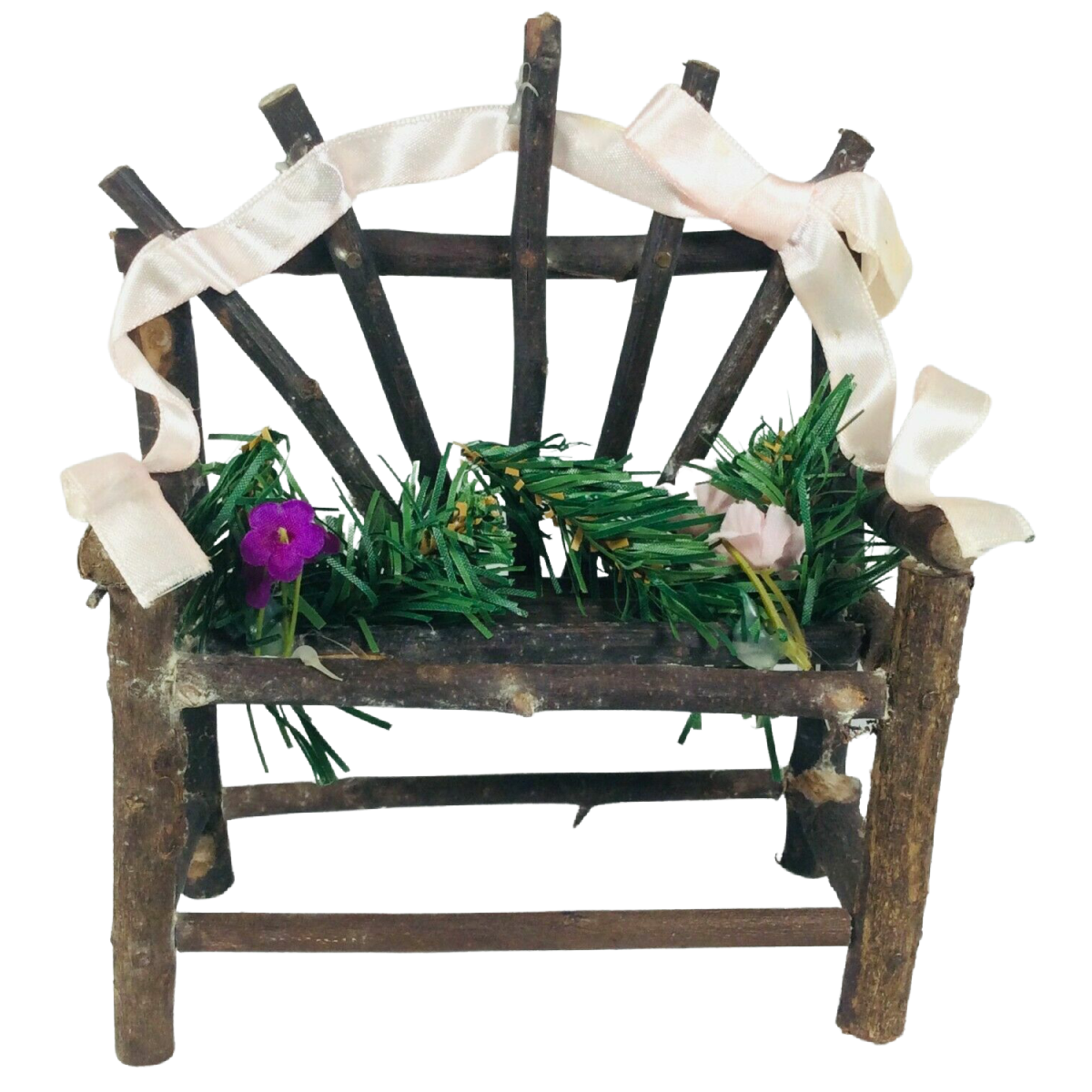 Victoria Garden Miniature Collection Porcelain 9" Doll Stick Floral Ribbon Bench
