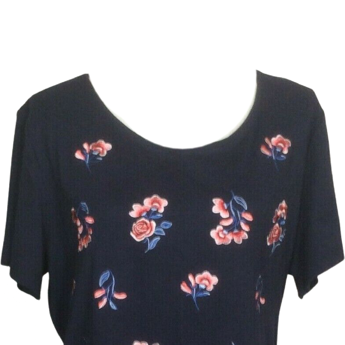 Karen Scott Women Size 1X Embroidered Blue Floral T-shirt Cotton Crewneck NWT