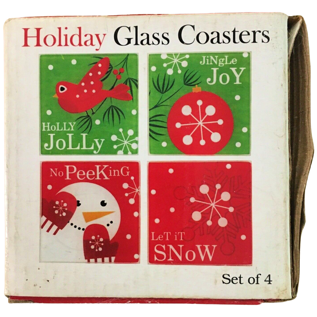 Glass Coasters Set of 4 Holiday Winter Christmas Snow Gifts Plus, Inc. 5669