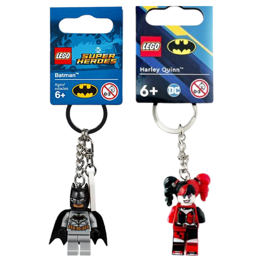 LEGO DC Comics Keychain Ring Lot of 2 Batman 853951 & Harley Quinn 854238 NWT