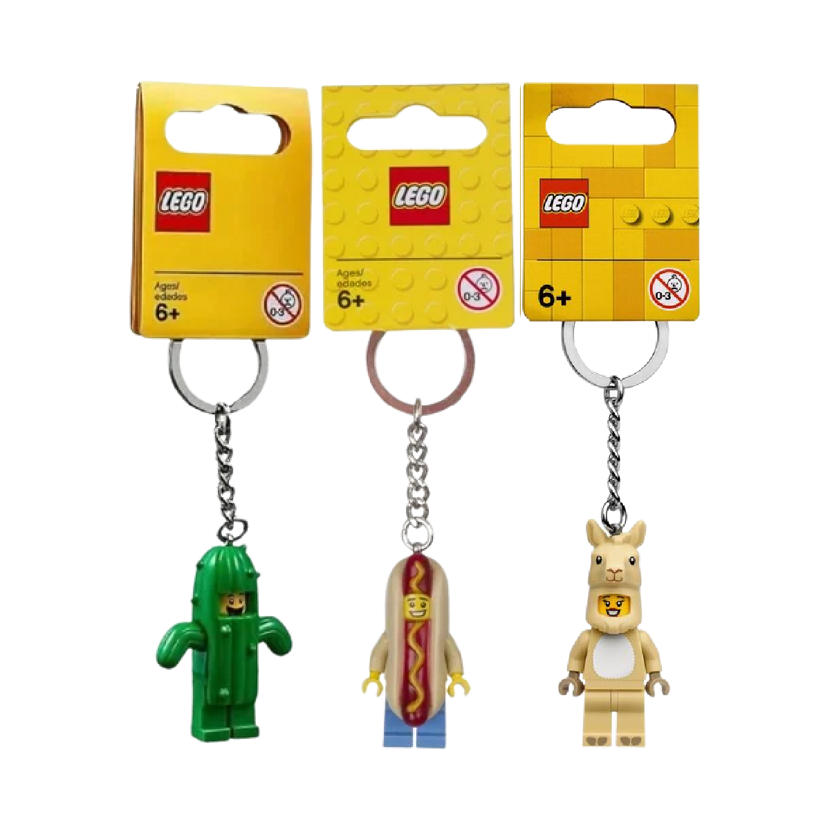 LEGO Costume Keychain Ring Lot of 3 Llama Girl, Cactus Boy, Hot Dog Guy NEW