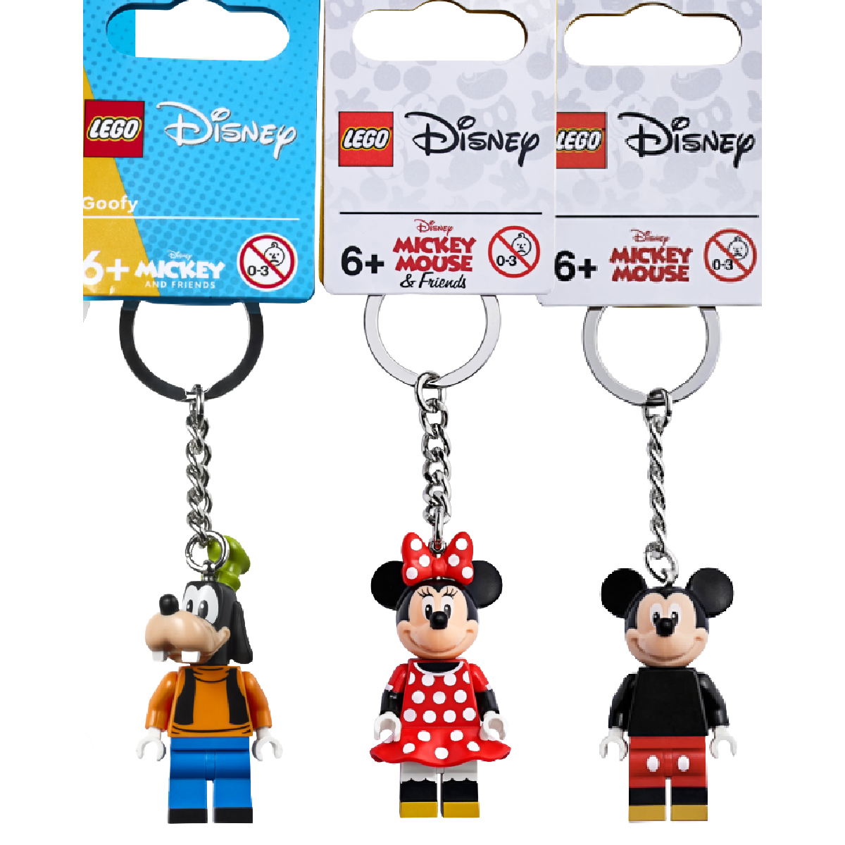 LEGO Disney Keychain Lot of 3 Key Rings Goofy, Mickey & Minnie Mouse NWT
