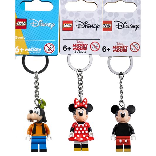 LEGO Disney Keychain Lot of 3 Key Rings Goofy, Mickey & Minnie Mouse NWT