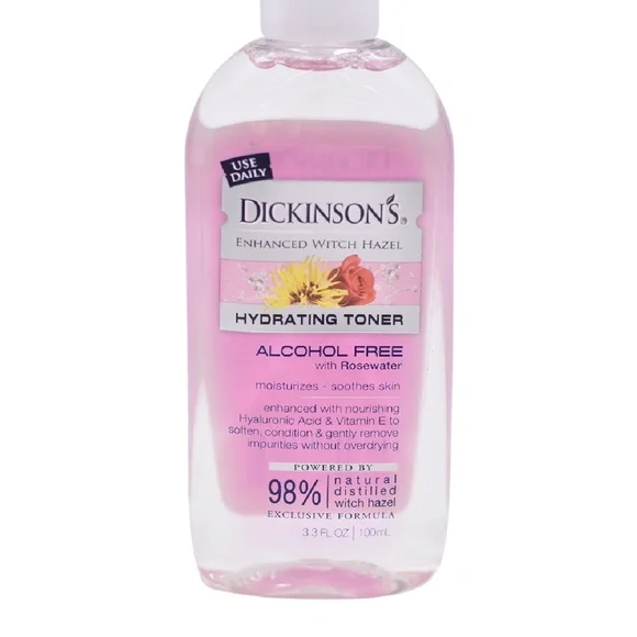 Alcohol Free Dickinson Witch Hazel Hydrating Toner w/ Rosewater, 3.3 oz New