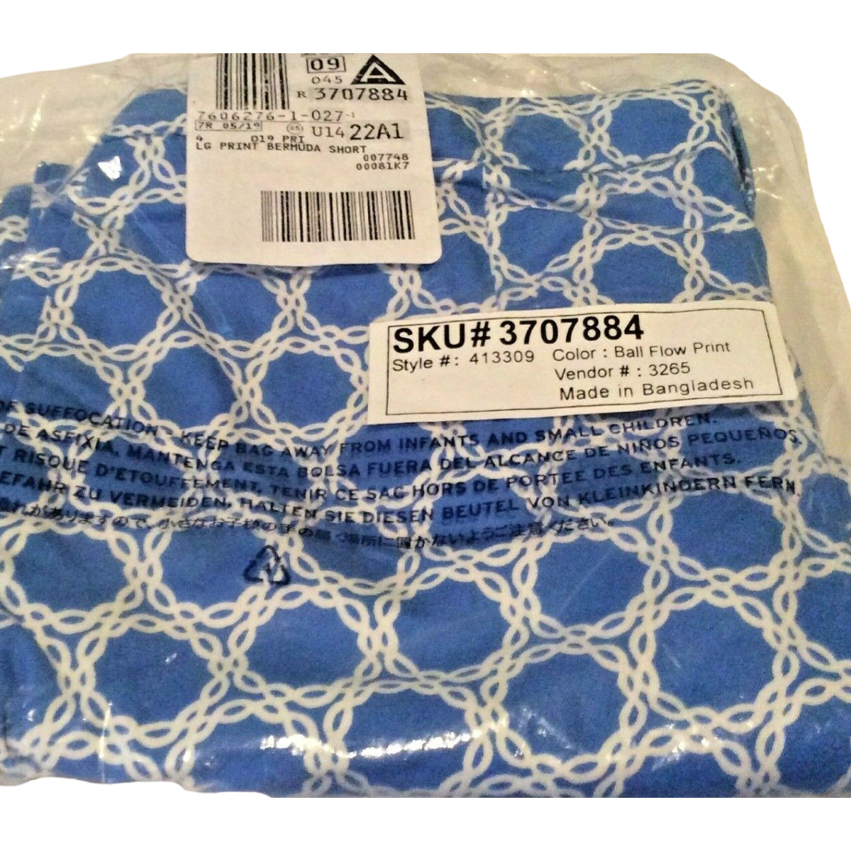 Lands' End Girl Bermuda Shorts Size 5 Blue White Floral Adjustable Waist Cotton