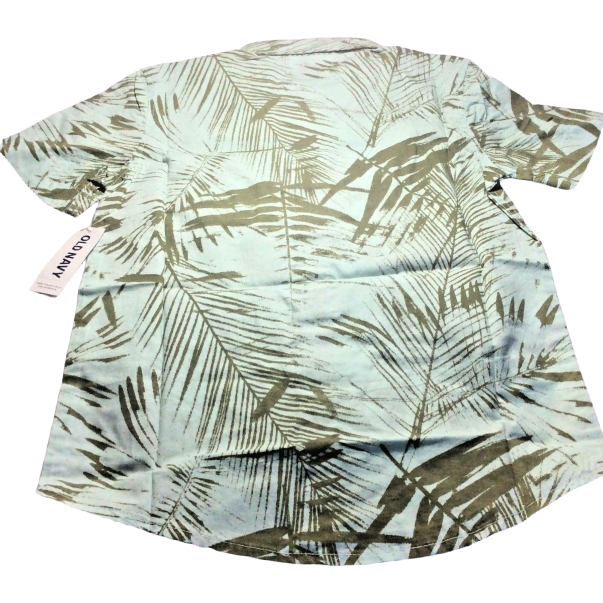 Old Navy Boys Short Sleeve Button Up Shirt Green Tropical Palm Leaves Size 5 XS