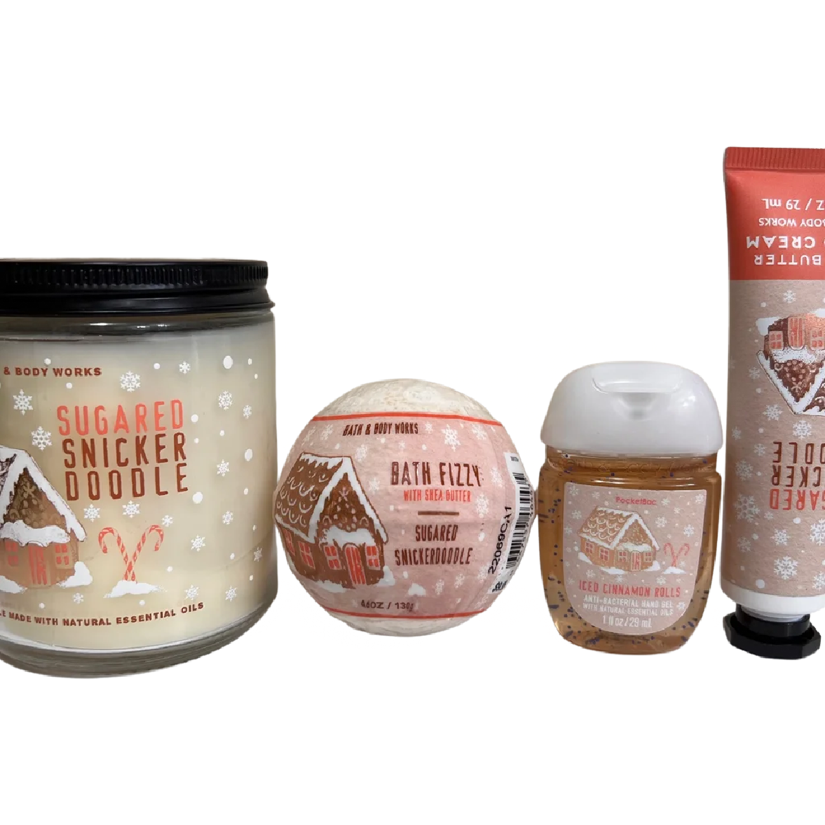 Bath & Body Works Sugared Snickerdoodle Lot of 4 Candle, Hand Cream, Bath Bomb