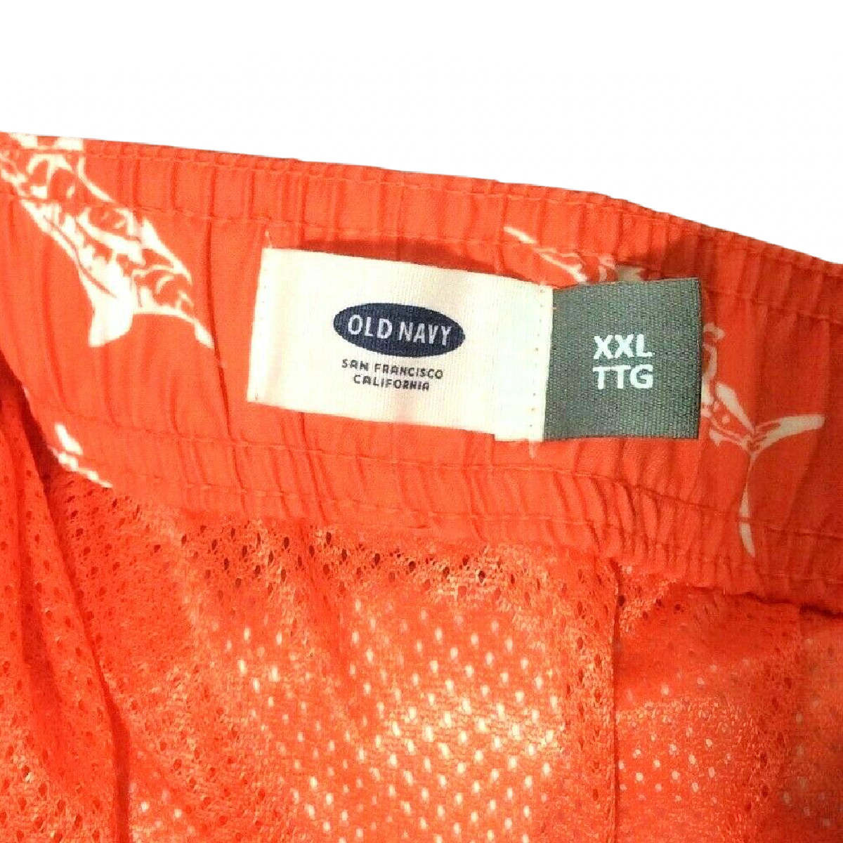 Old Navy Men Swim Trunks Size XXL Orange White Sharks Pockets Draw String NWT