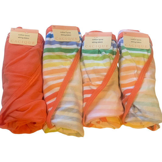 4 Pairs Lane Bryant Cacique Panties Sz 12 Cotton String Bikini Rainbow Coral Lot