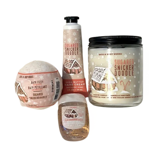 Bath & Body Works Sugared Snickerdoodle Lot of 4 Candle, Hand Cream, Bath Bomb