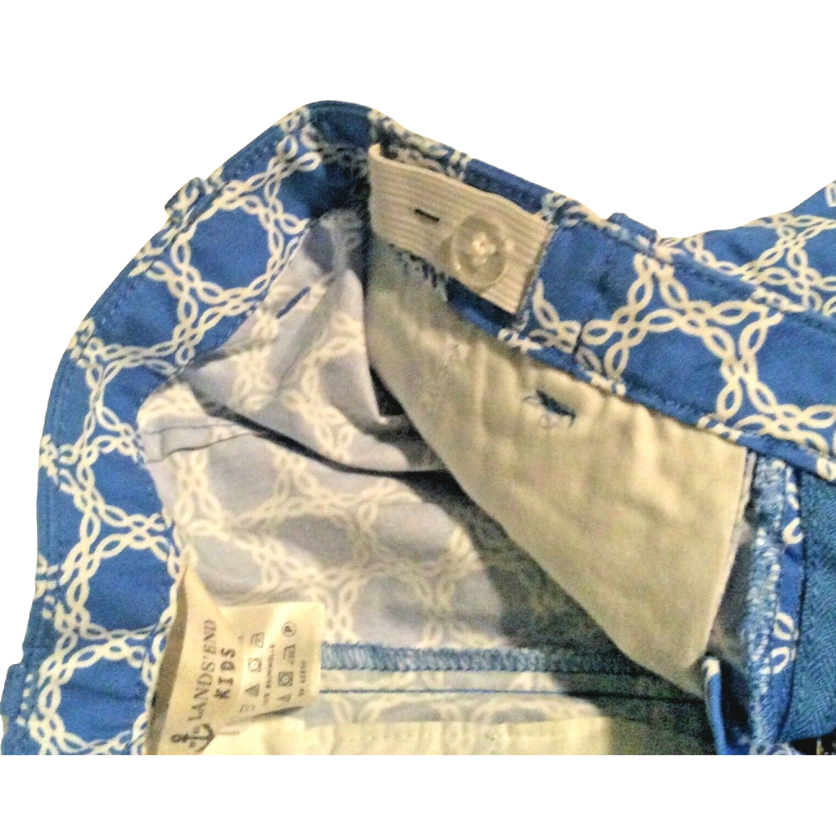 Lands' End Girl Bermuda Shorts Size 5 Blue White Floral Adjustable Waist Cotton