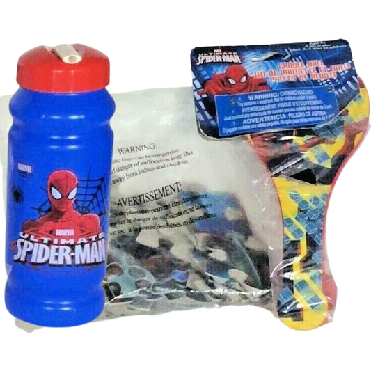 Marvel Spider-Man Toy Lot of 3 Paddle Ball, Water Bottle w/ Straw, Puzzle NEW