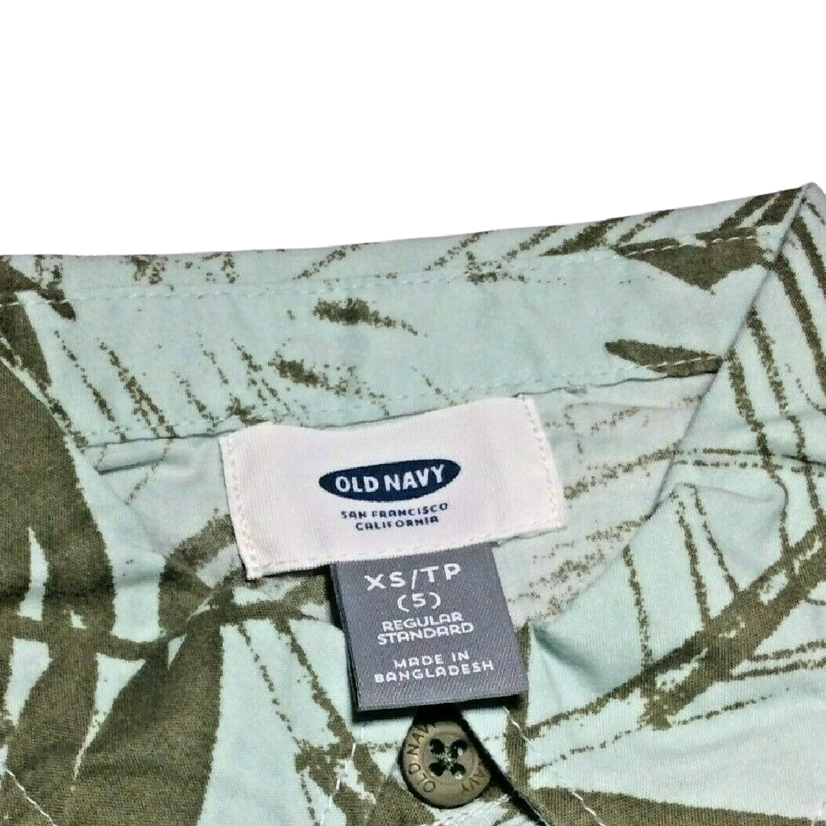 Old Navy Boys Short Sleeve Button Up Shirt Green Tropical Palm Leaves Size 5 XS