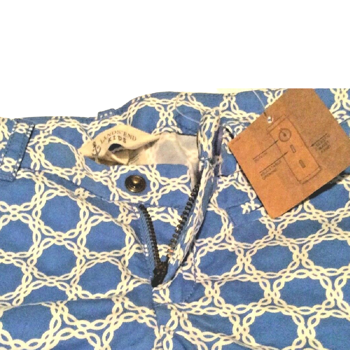 Lands' End Girl Bermuda Shorts Size 4 Blue White Floral Adjustable Waist Cotton