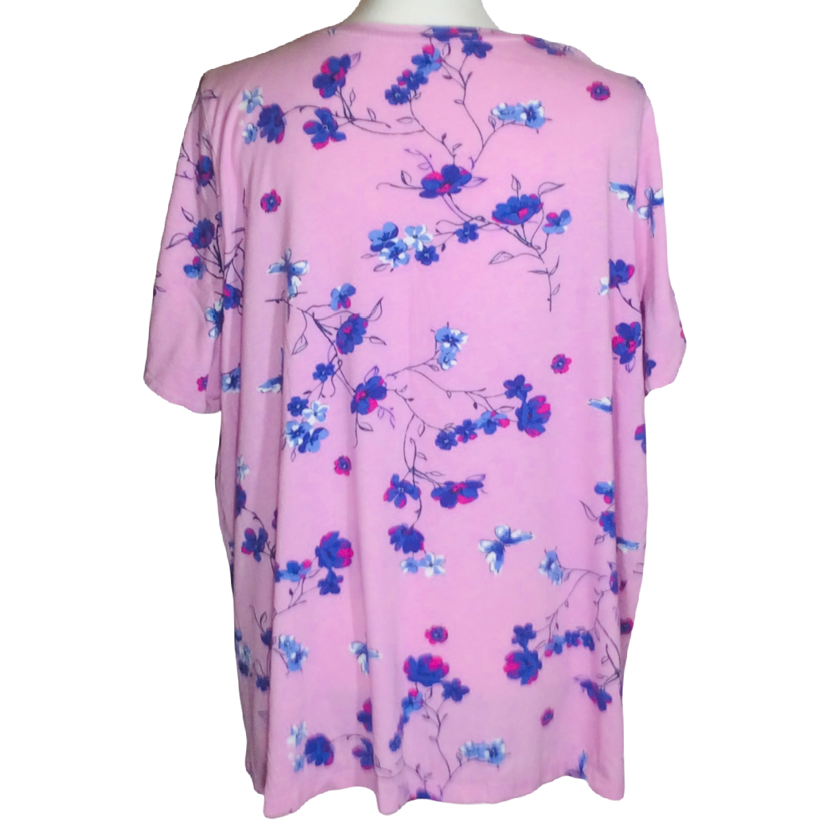 Women Within Pink Flower Floral Shirt Size 1X (22/24) Cold Shoulder Short Sleeve