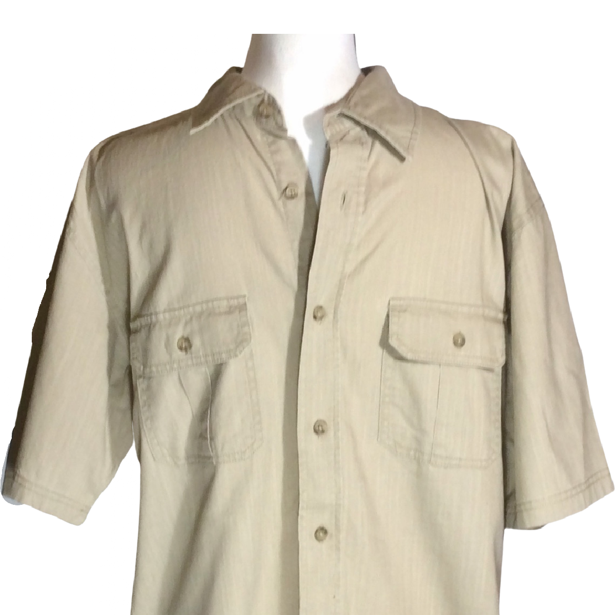 Covington Mens Crosshatch Shirt Size M Short Sleeve Button Up Pocket Beige NWT