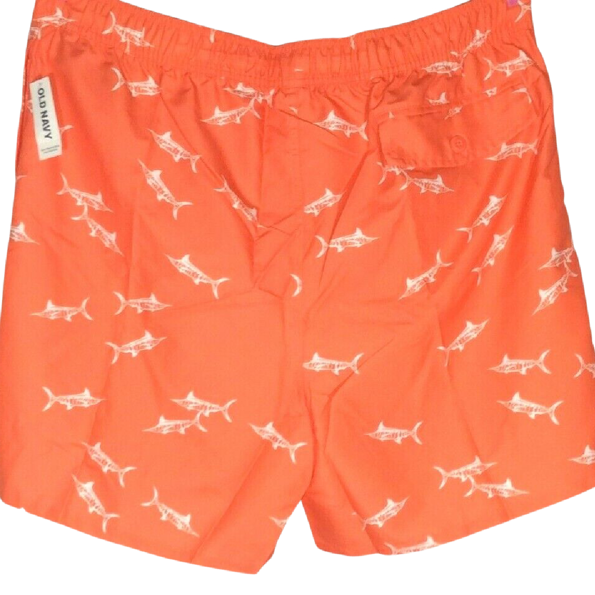 Old Navy Men Swim Trunks Size XXL Orange White Sharks Pockets Draw String NWT