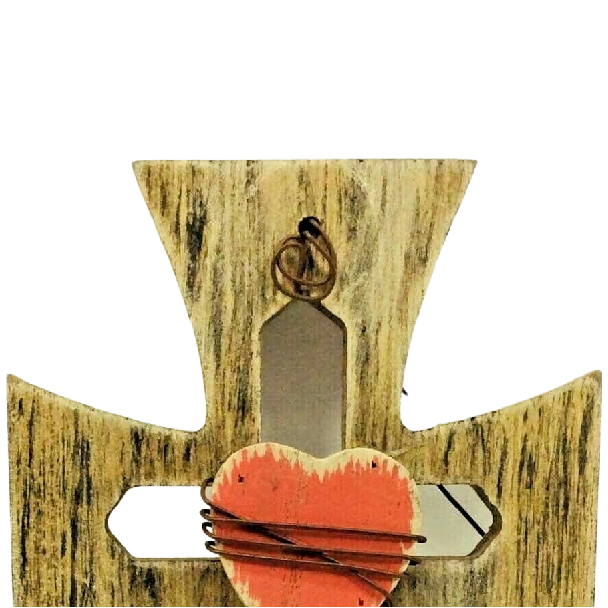 Hobby Lobby Wood Cross Red Heart Wire 5x3 Inches Wall Plaque Religious Jesus NWT