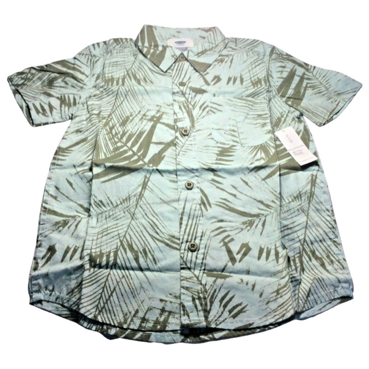 Old Navy Boys Short Sleeve Button Up Shirt Green Tropical Palm Leaves Size 5 XS