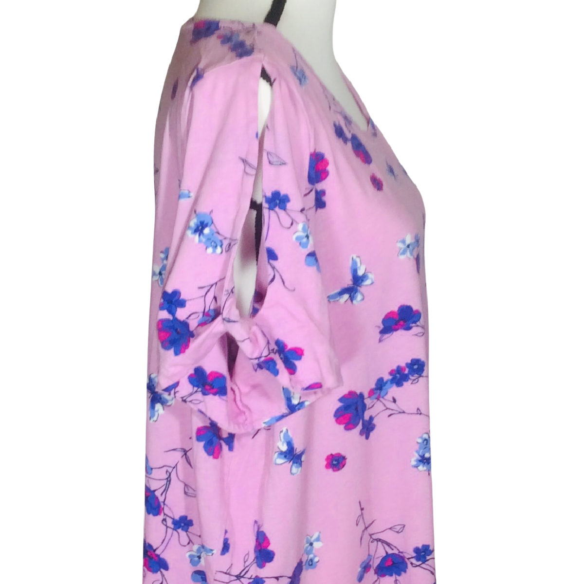Women Within Pink Flower Floral Shirt Size 1X (22/24) Cold Shoulder Short Sleeve