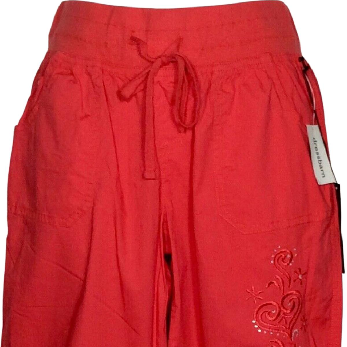 Roz & Ali Capri Pants Dressbarn Floral Embroidery Casual Size 4 Red Junior Women