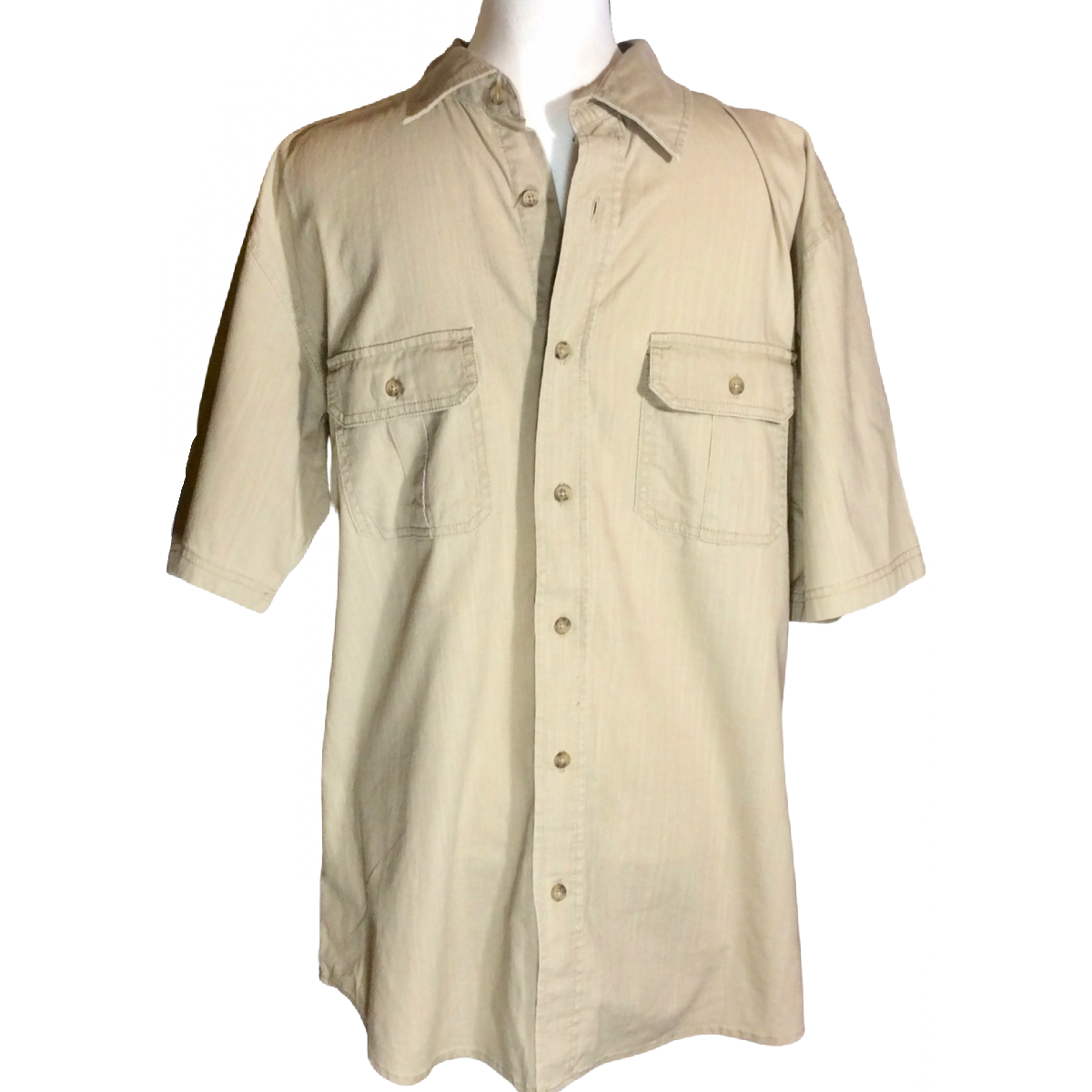 Covington Mens Crosshatch Shirt Size M Short Sleeve Button Up Pocket Beige NWT