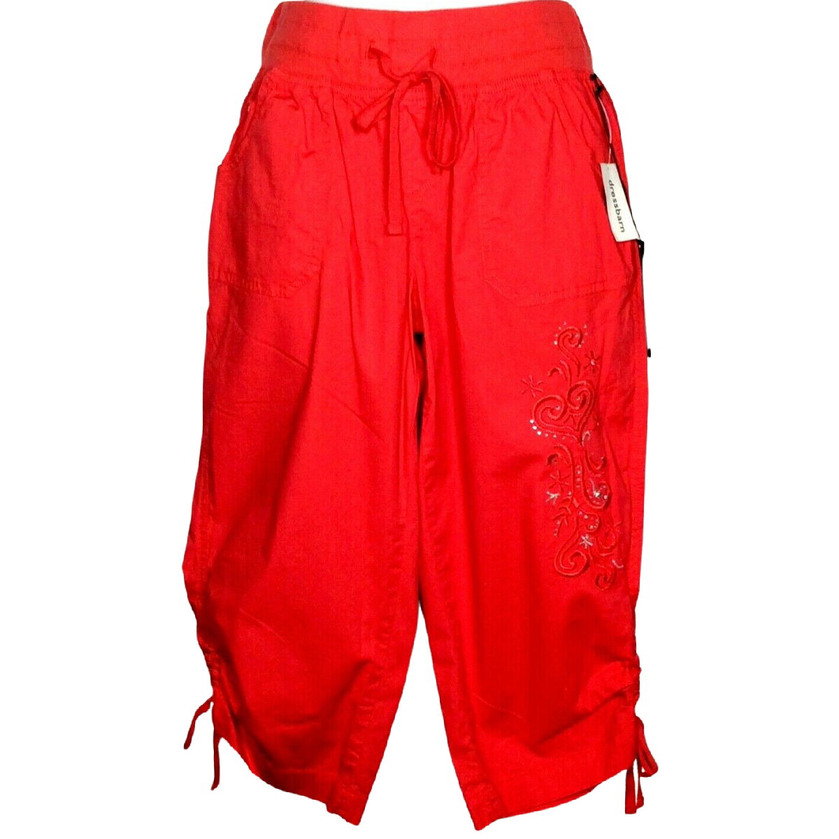 Roz & Ali Capri Pants Dressbarn Floral Embroidery Casual Size 4 Red Junior Women