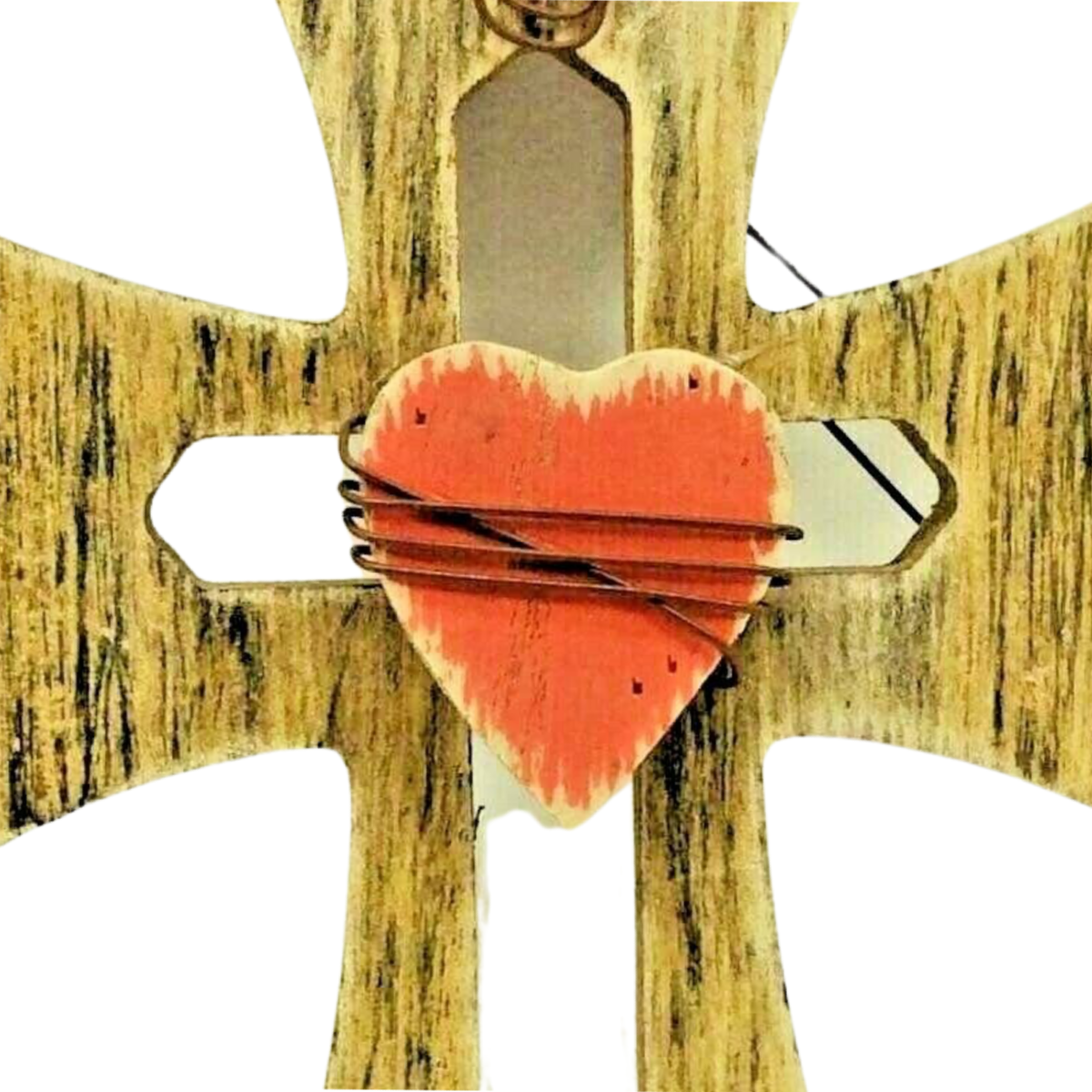 Hobby Lobby Wood Cross Red Heart Wire 5x3 Inches Wall Plaque Religious Jesus NWT