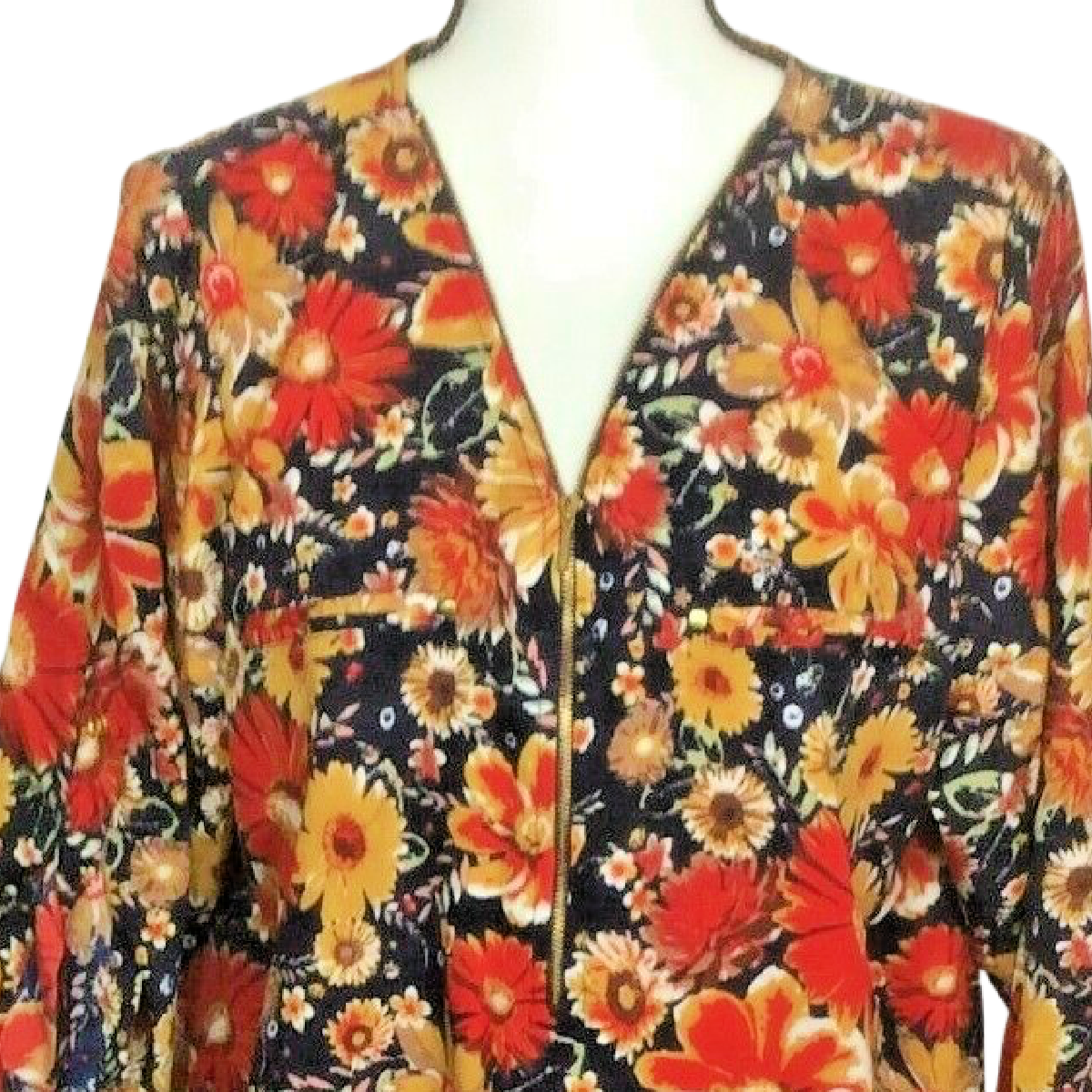MPH Collection Women Tunic Shirt Size 2X Zipper Floral Flower Pockets Roll Tab